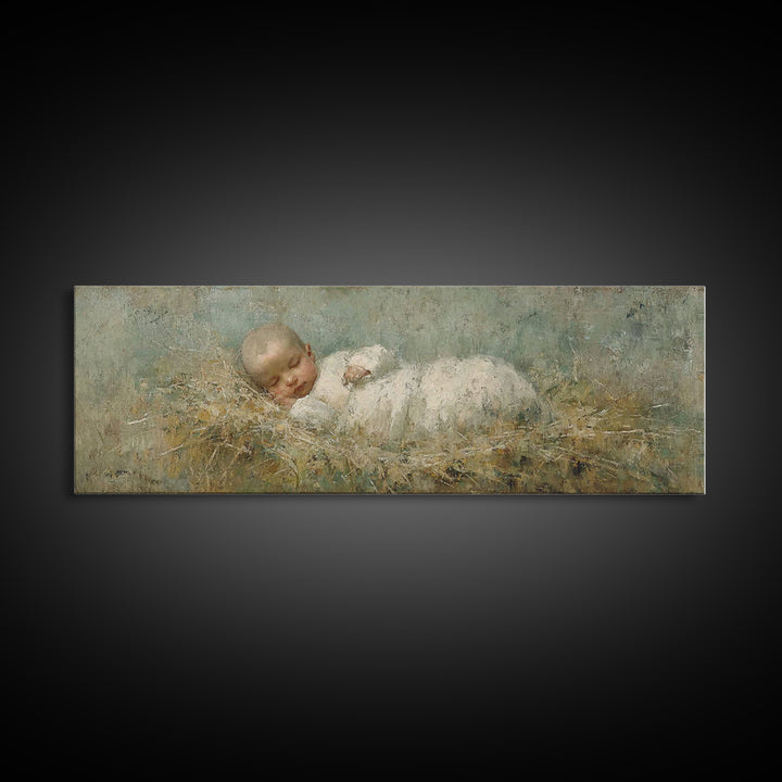 Holy Night Cradle, Framed Canvas Print, Christian Wall Art, Subtle Christian Art, Christian Christmas Art, Panoramic Wall Art, Christian De