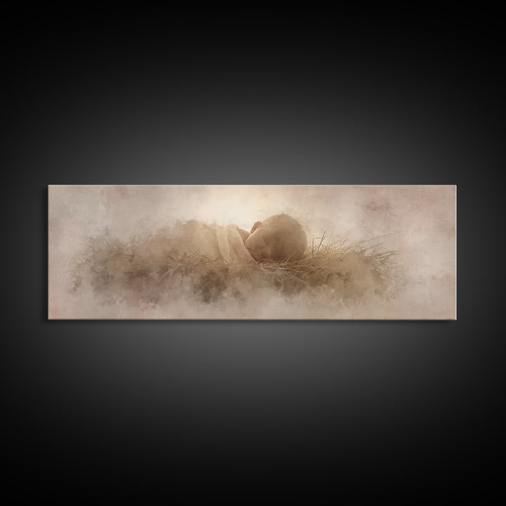 Sacred Infant Calm – Framed Canvas Print – Christian Christmas Art – Christian Art Canvas – Minimalist Christian Art – Panoramic Print – Ch