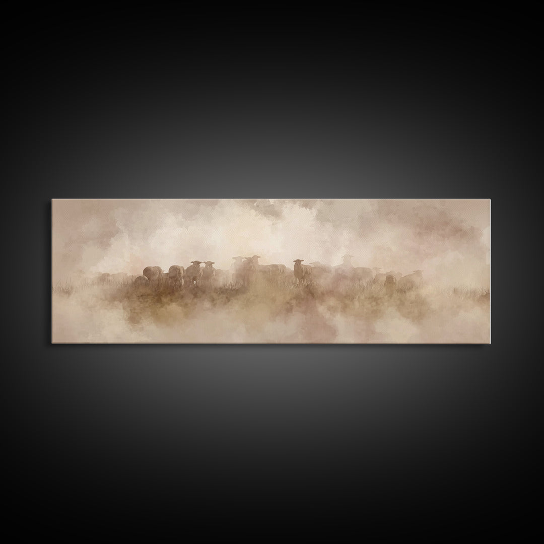 Shepherd’s Quiet Watch, Framed Canvas Print, Christian Wall Art, Christian Art Canvas, Jesus Painting, Panoramic Painting, Christian Christ