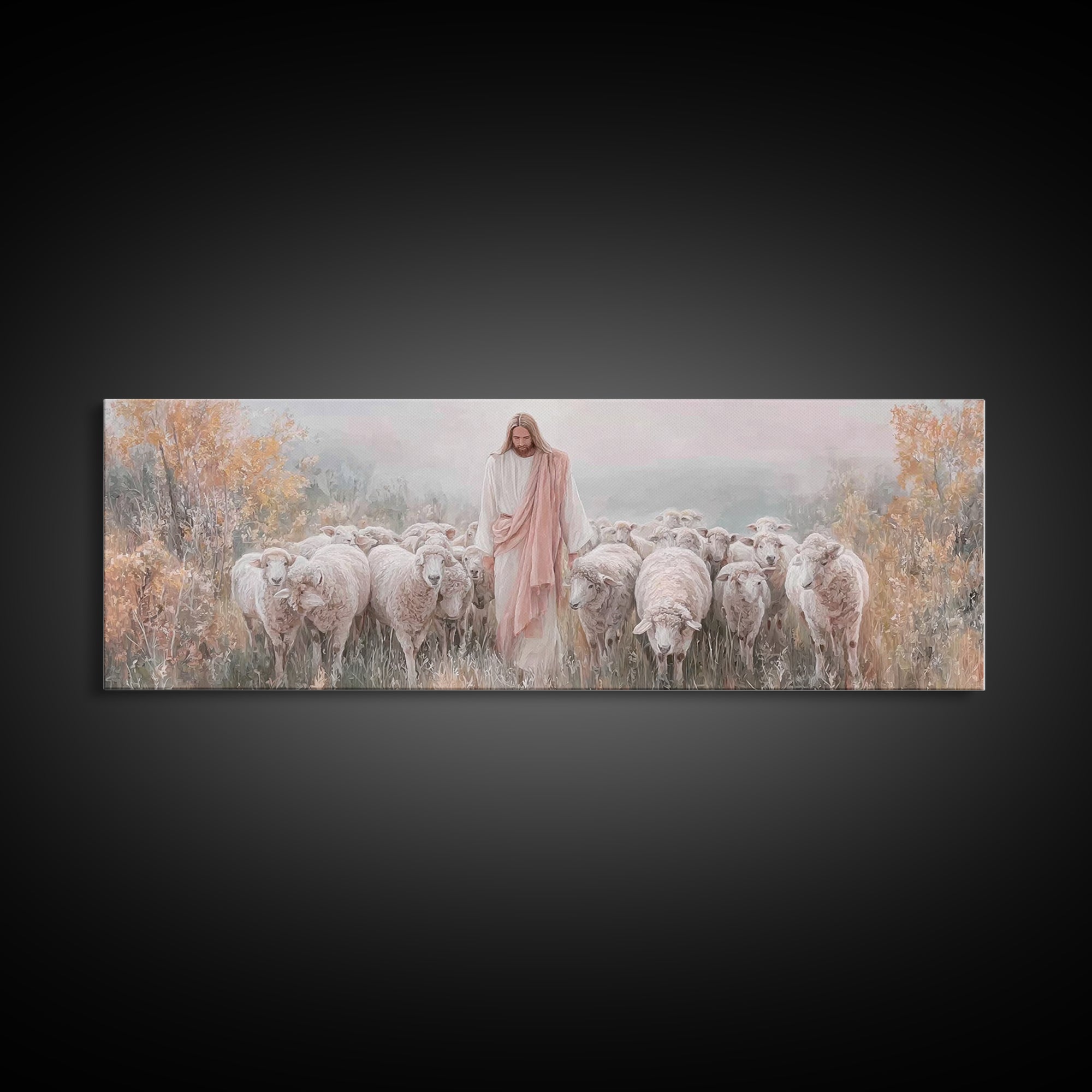 Pasture Of Mercy – Framed Canvas Print – Panoramic Wall Art – Christian Art Canvas – Jesus Painting – Christian Christmas