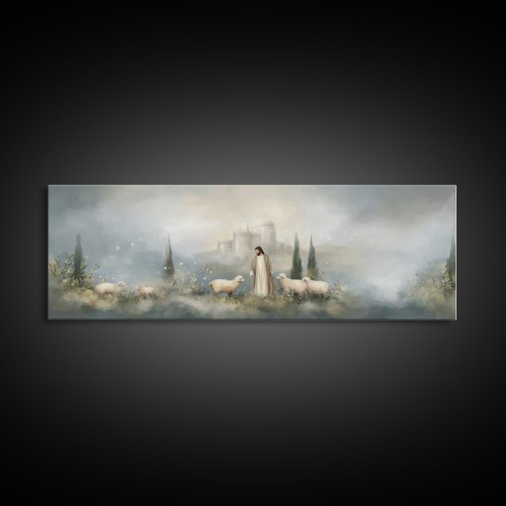 Fields Of Grace | Framed Canvas Print | Panoramic Painting | Christian Art Canvas | Jesus Wall Art | Christmas Art