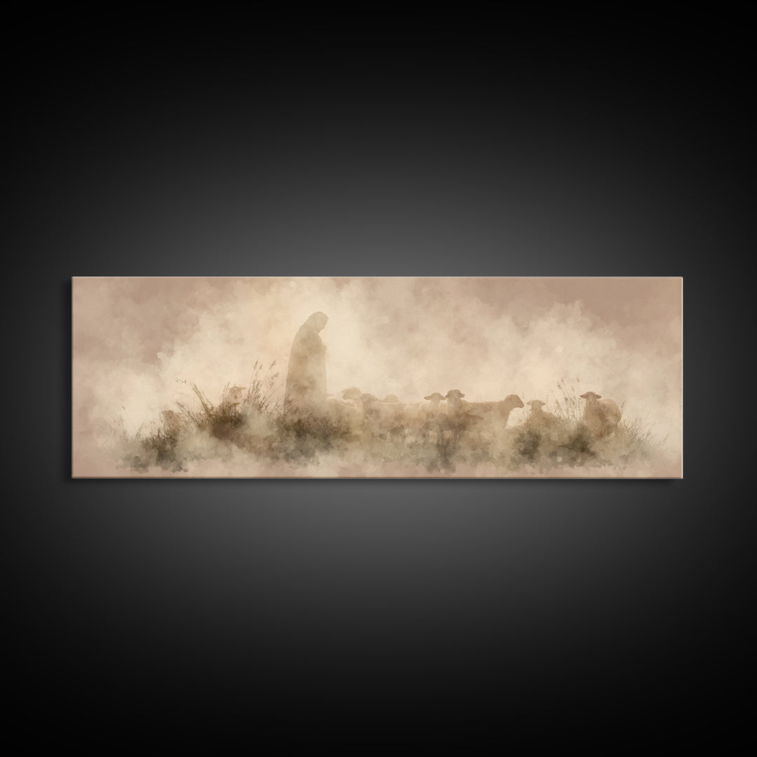 Light Of The Fold – Framed Canvas Print – Panoramic Painting – Christian Wall Art – Jesus Art Print – Christmas Art
