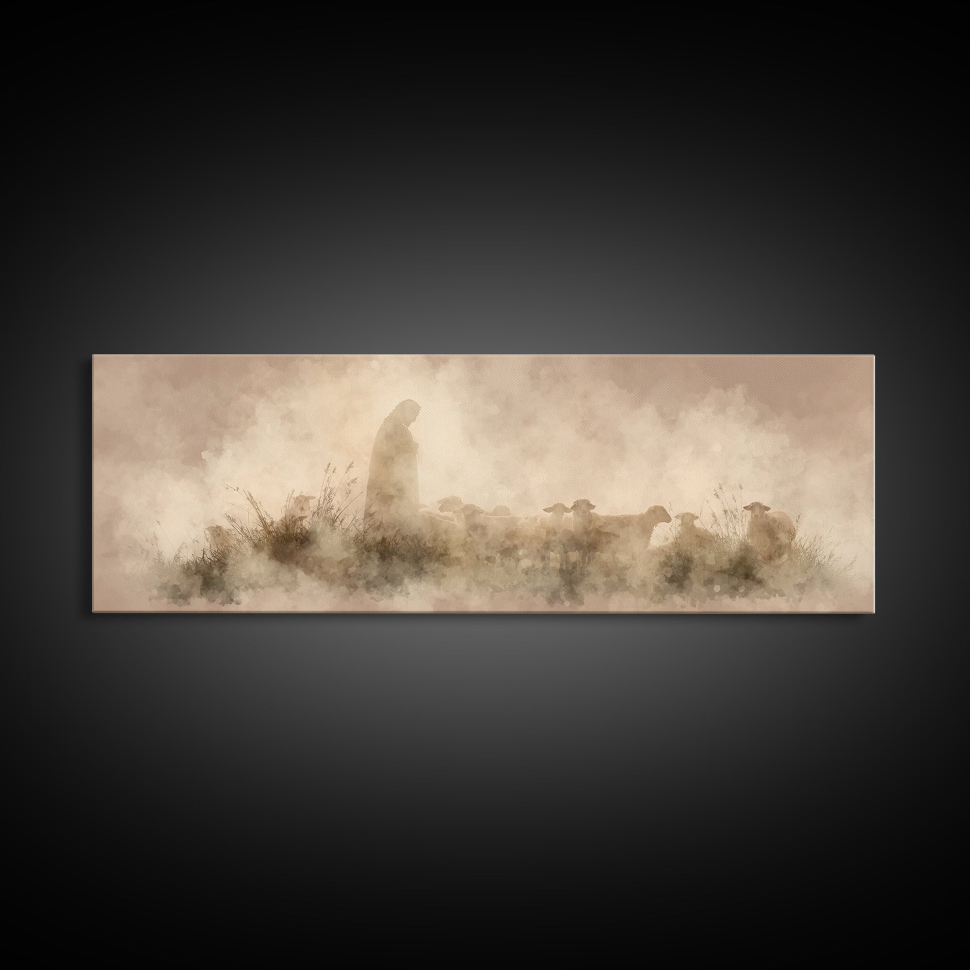 Light Of The Fold – Framed Canvas Print – Panoramic Painting – Christian Wall Art – Jesus Art Print – Christmas Art