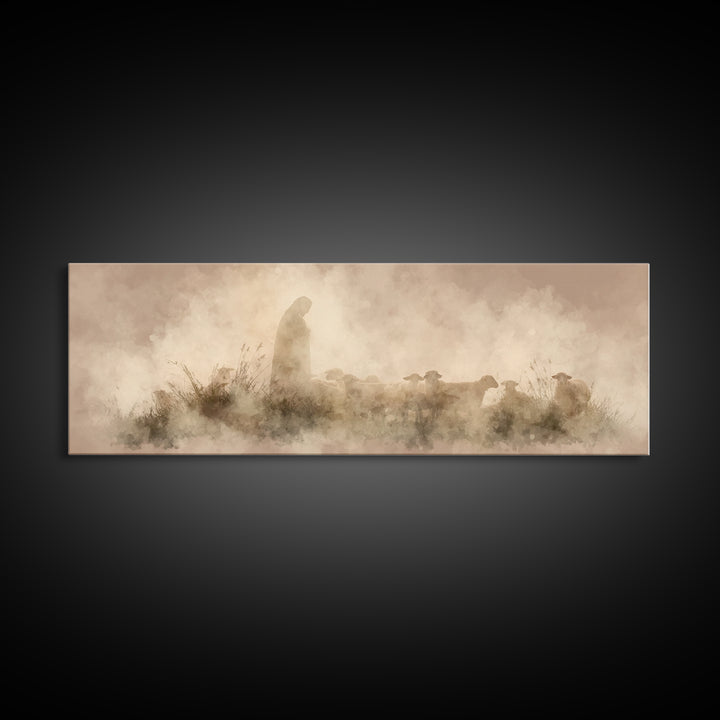 Light Of The Fold – Framed Canvas Print – Panoramic Painting – Christian Wall Art – Jesus Art Print – Christmas Art
