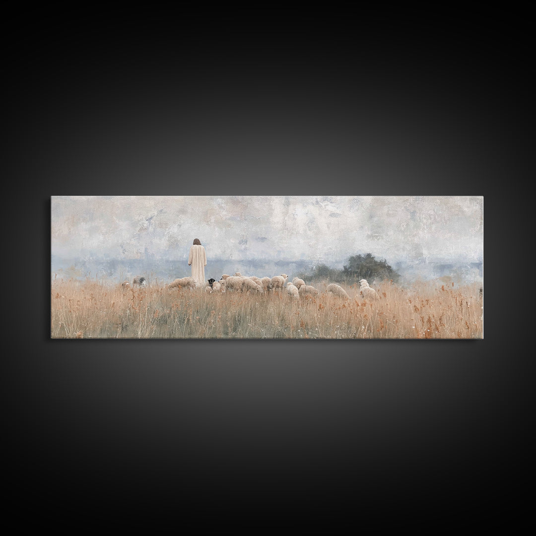 Fields Of Comfort, Framed Canvas Print, Panoramic Print, Christian Art Canvas, Jesus Painting, Christian Wall Art
