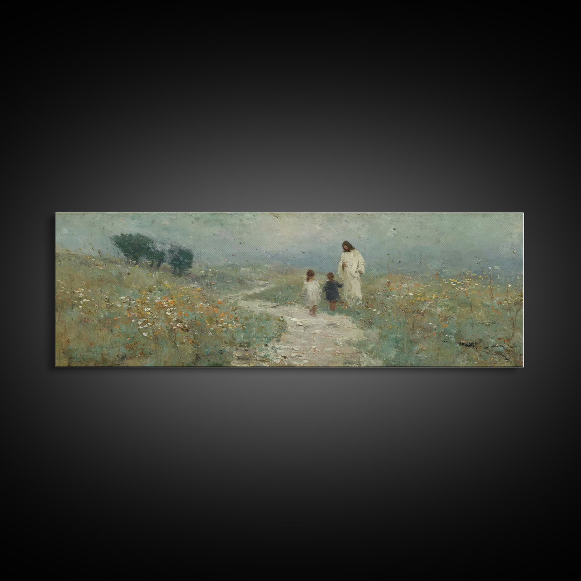 Meadow Walk Blessing | Framed Canvas Print | Panoramic Wall Art | Jesus Art Print | Christian Art Canvas | Christian Painting