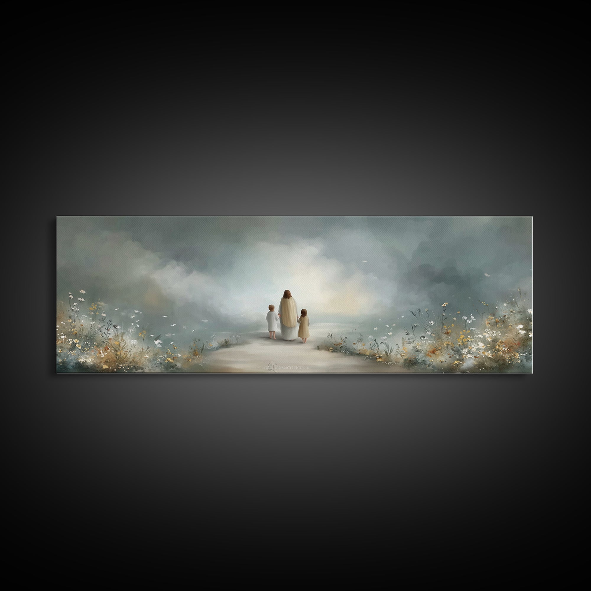 Heavenly Garden Walk – Framed Canvas Print – Panoramic Art – Christian Art Canvas – Jesus Painting – Christian Gift