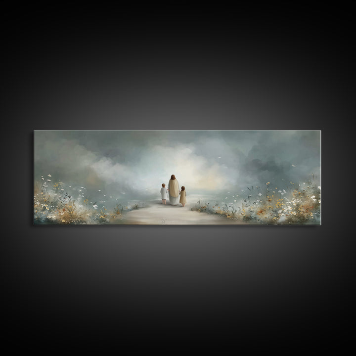 Heavenly Garden Walk – Framed Canvas Print – Panoramic Art – Christian Art Canvas – Jesus Painting – Christian Gift