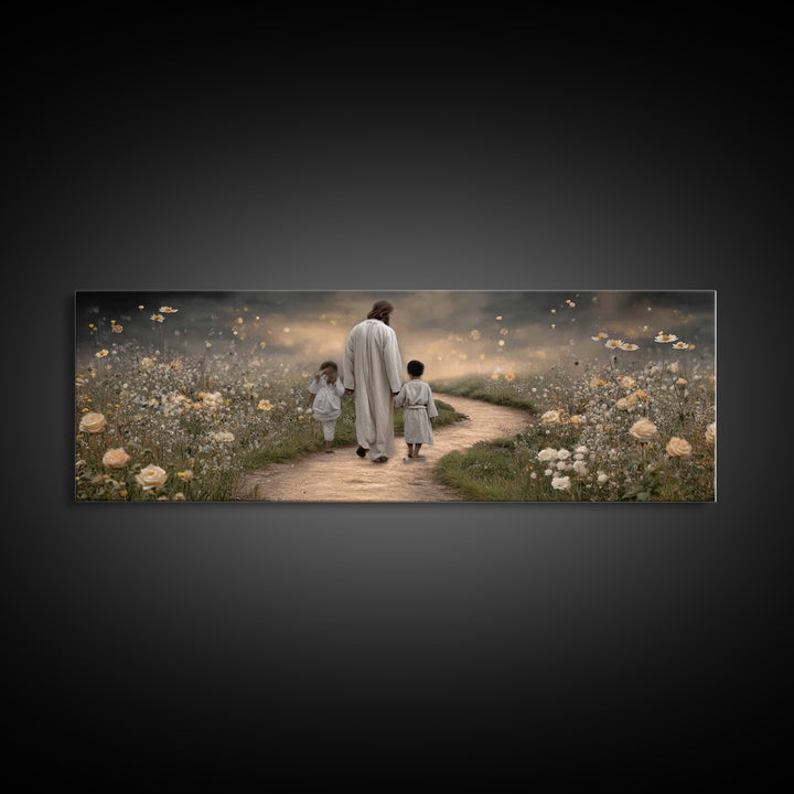 Gentle Path Blessing | Framed Canvas Print | Panoramic Painting | Christian Wall Art | Jesus Art Print | Christian Art Canvas