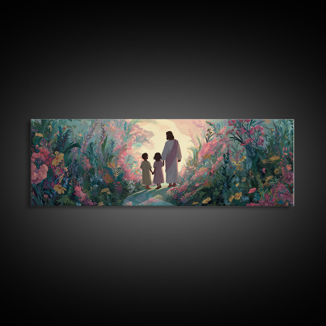 Garden Of Promise – Framed Canvas Print – Panoramic Art – Christian Painting – Jesus Art Print – Christian Wall Art