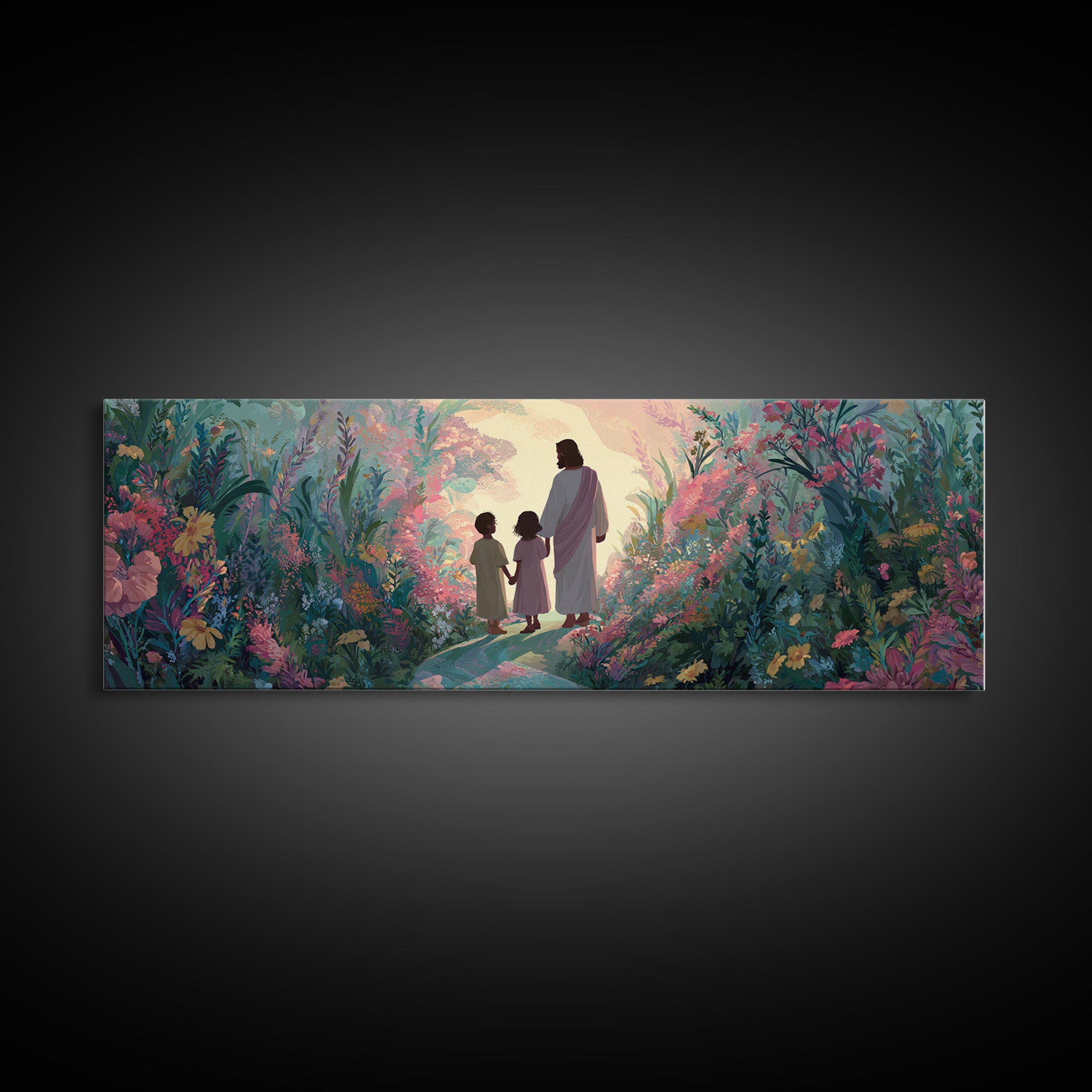 Garden Of Promise – Framed Canvas Print – Panoramic Art – Christian Painting – Jesus Art Print – Christian Wall Art