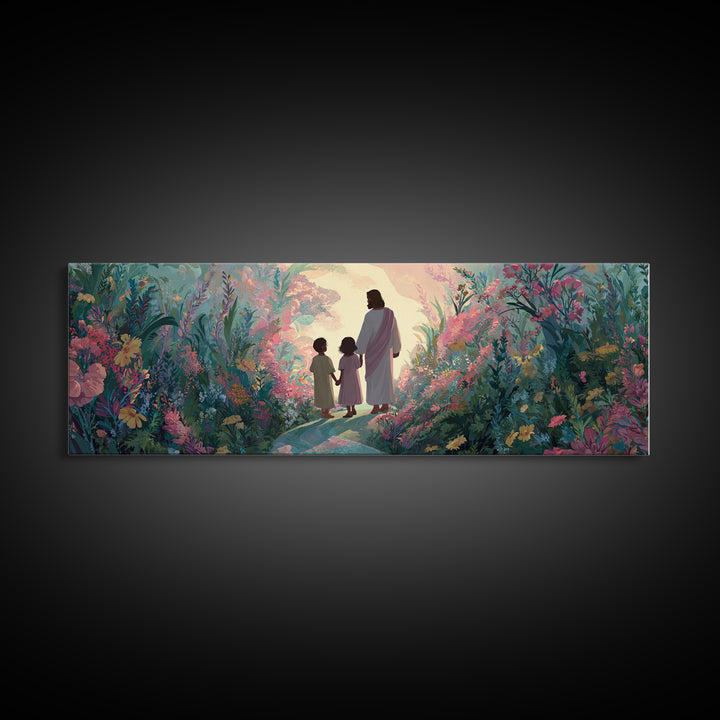 Garden Of Promise – Framed Canvas Print – Panoramic Art – Christian Painting – Jesus Art Print – Christian Wall Art