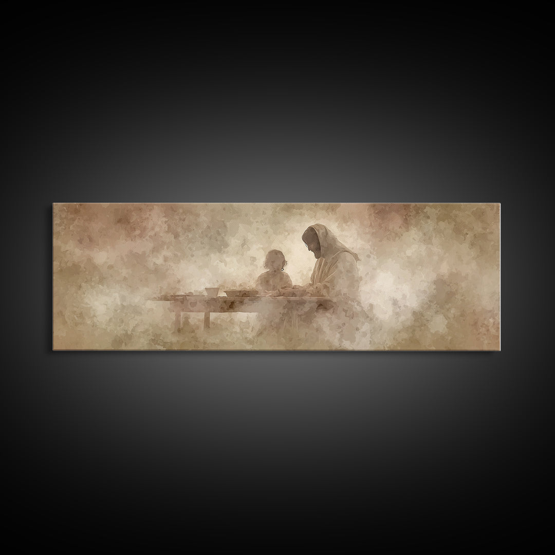 Heavenly Table Grace, Framed Canvas Print, Christian Art Canvas, Jesus Painting, Panoramic Wall Art, Christian Wall Art, Christmas Art, Chr