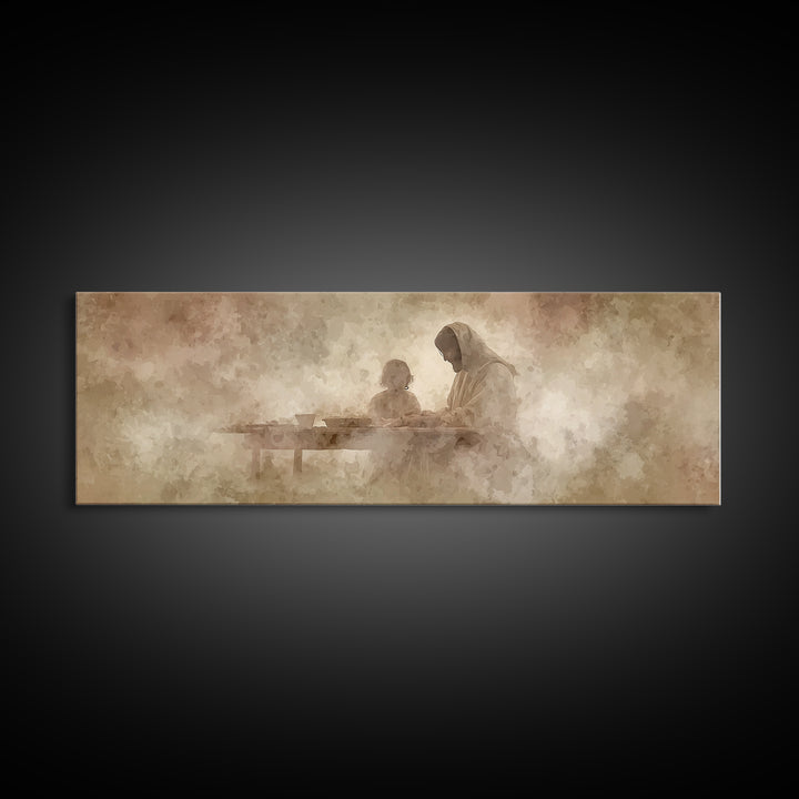 Heavenly Table Grace, Framed Canvas Print, Christian Art Canvas, Jesus Painting, Panoramic Wall Art, Christian Wall Art, Christmas Art, Chr