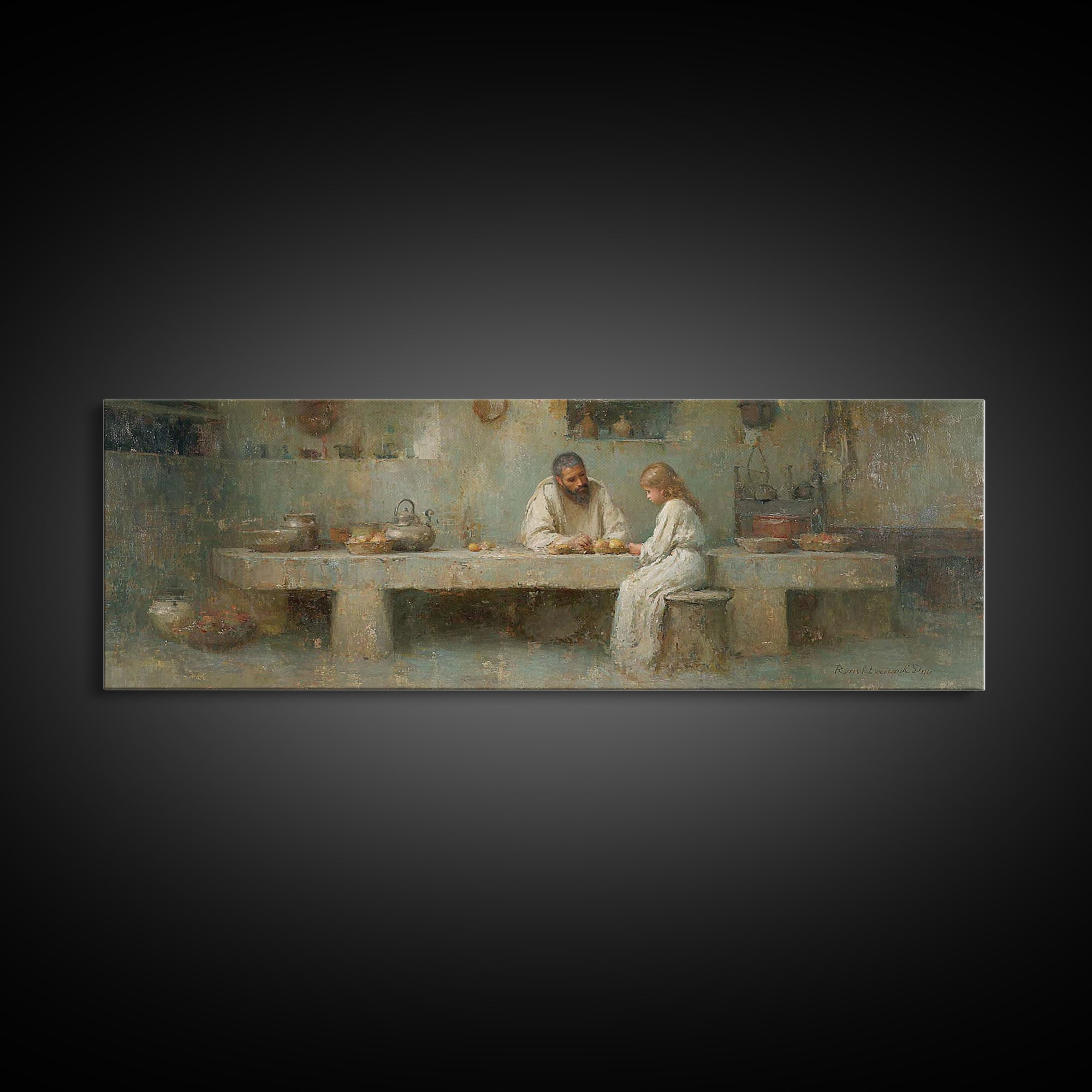 The Quiet Workshop | Framed Canvas Print | Christian Wall Art | Christian Art Canvas | Panoramic Painting | Jesus Painting | Christian Deco