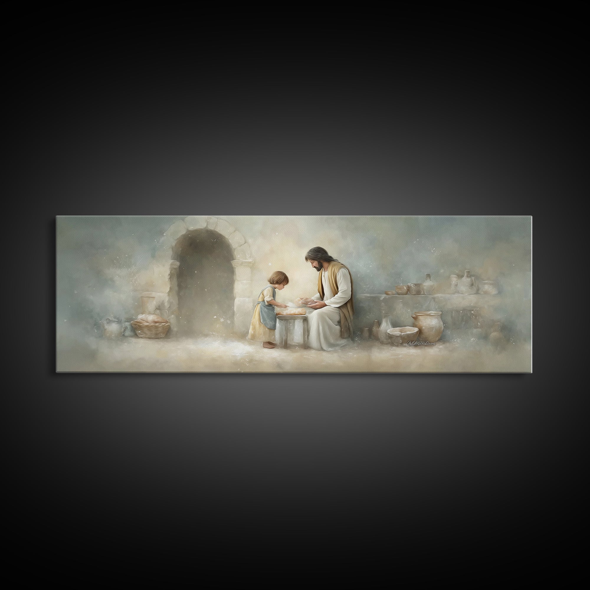 Sacred Kitchen Light, Framed Canvas Print, Christian Wall Art, Jesus Painting, Panoramic Frame, Christian Decor, Christian Art Canvas, Chri
