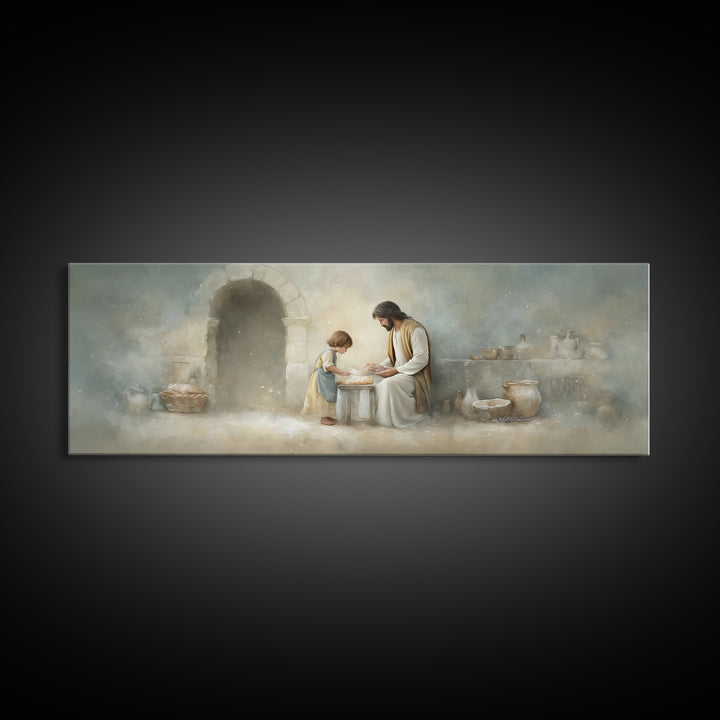 Sacred Kitchen Light, Framed Canvas Print, Christian Wall Art, Jesus Painting, Panoramic Frame, Christian Decor, Christian Art Canvas, Chri