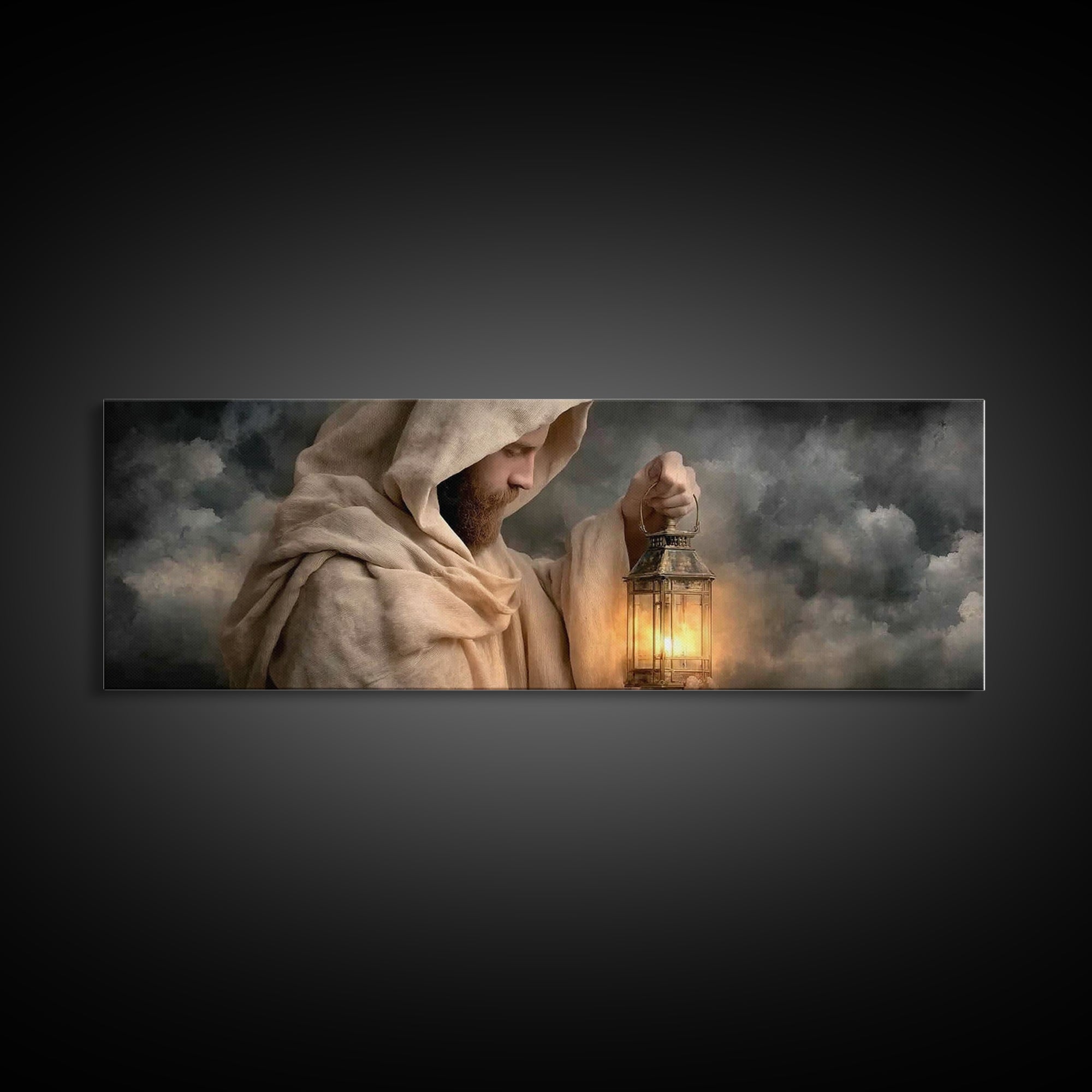 Sacred Lantern Light – Framed Canvas Print – Christian Wall Art – Panoramic Painting – Jesus Painting – Christian Art Canvas – Christian De