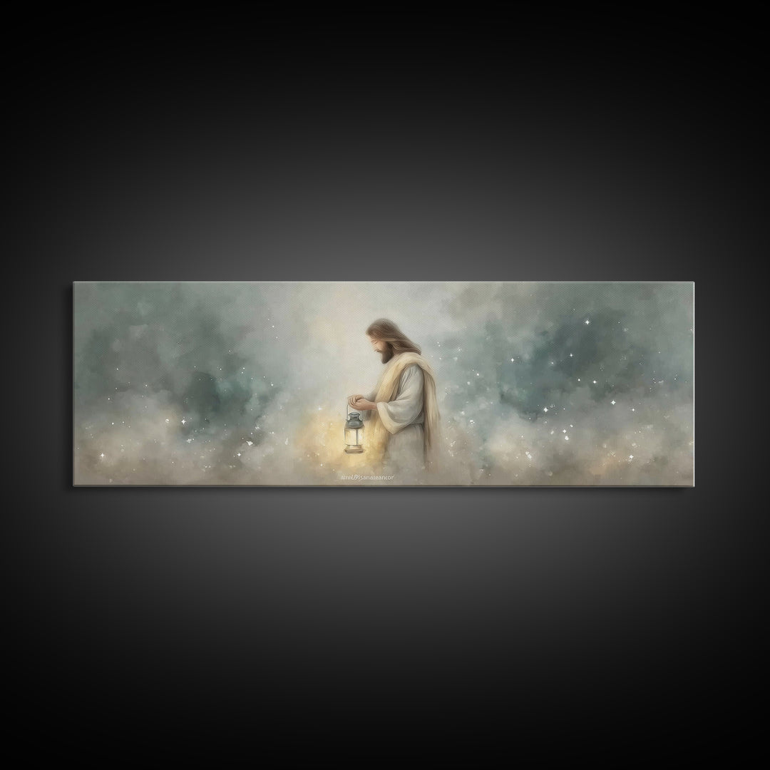 Lantern Of Peace – Framed Canvas Print – Panoramic Art – Christian Art Canvas – Christian Wall Art – Jesus Painting – Christian Christmas A
