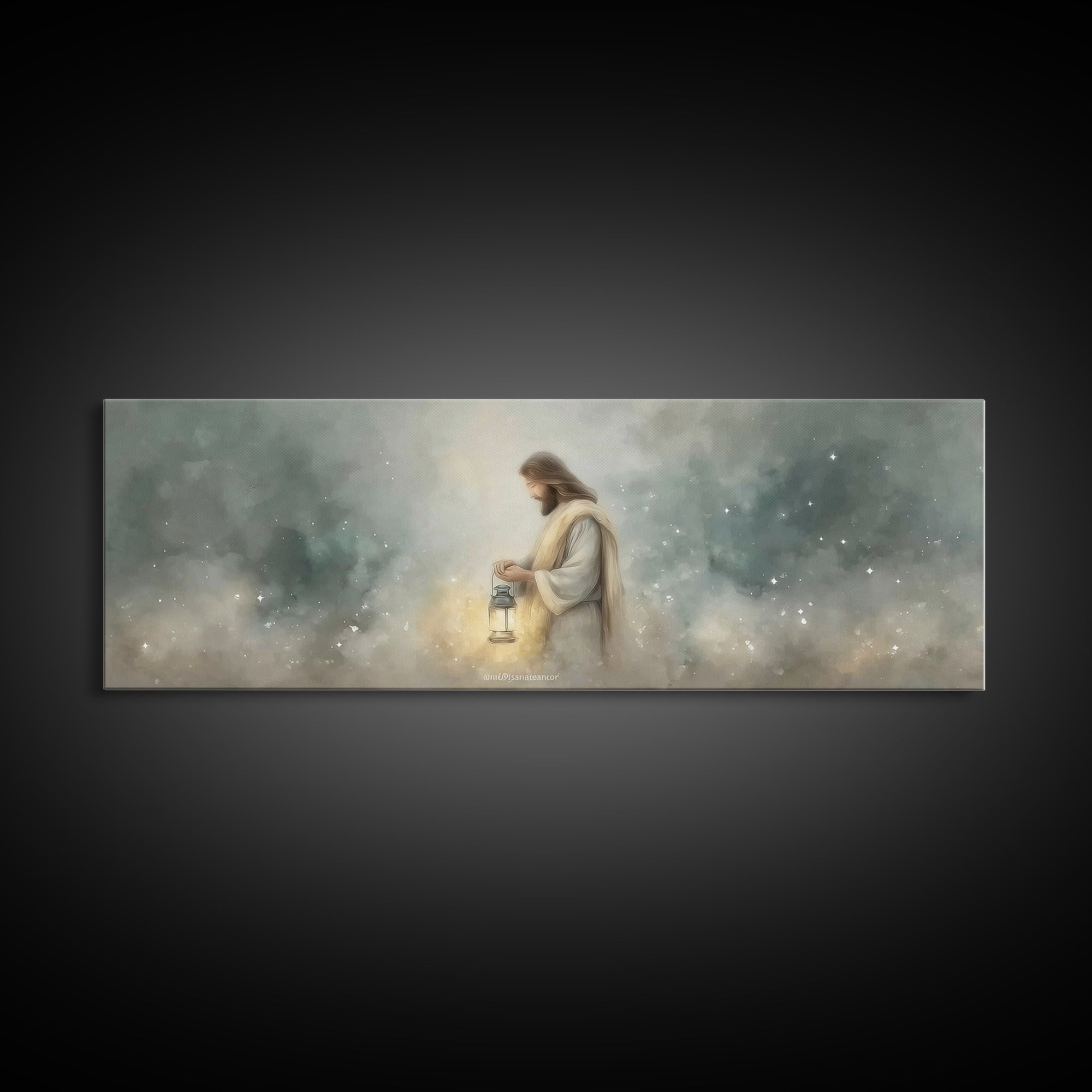 Lantern Of Peace – Framed Canvas Print – Panoramic Art – Christian Art Canvas – Christian Wall Art – Jesus Painting – Christian Christmas A