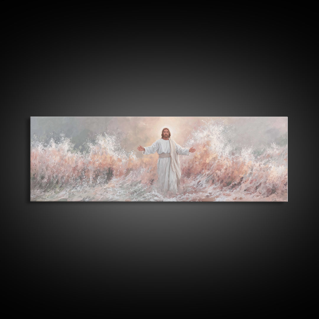 Stormborne Grace – Framed Canvas Print – Panoramic Frame – Christian Wall Art – Jesus Painting – Christian Art Canvas – Christian Decor – C