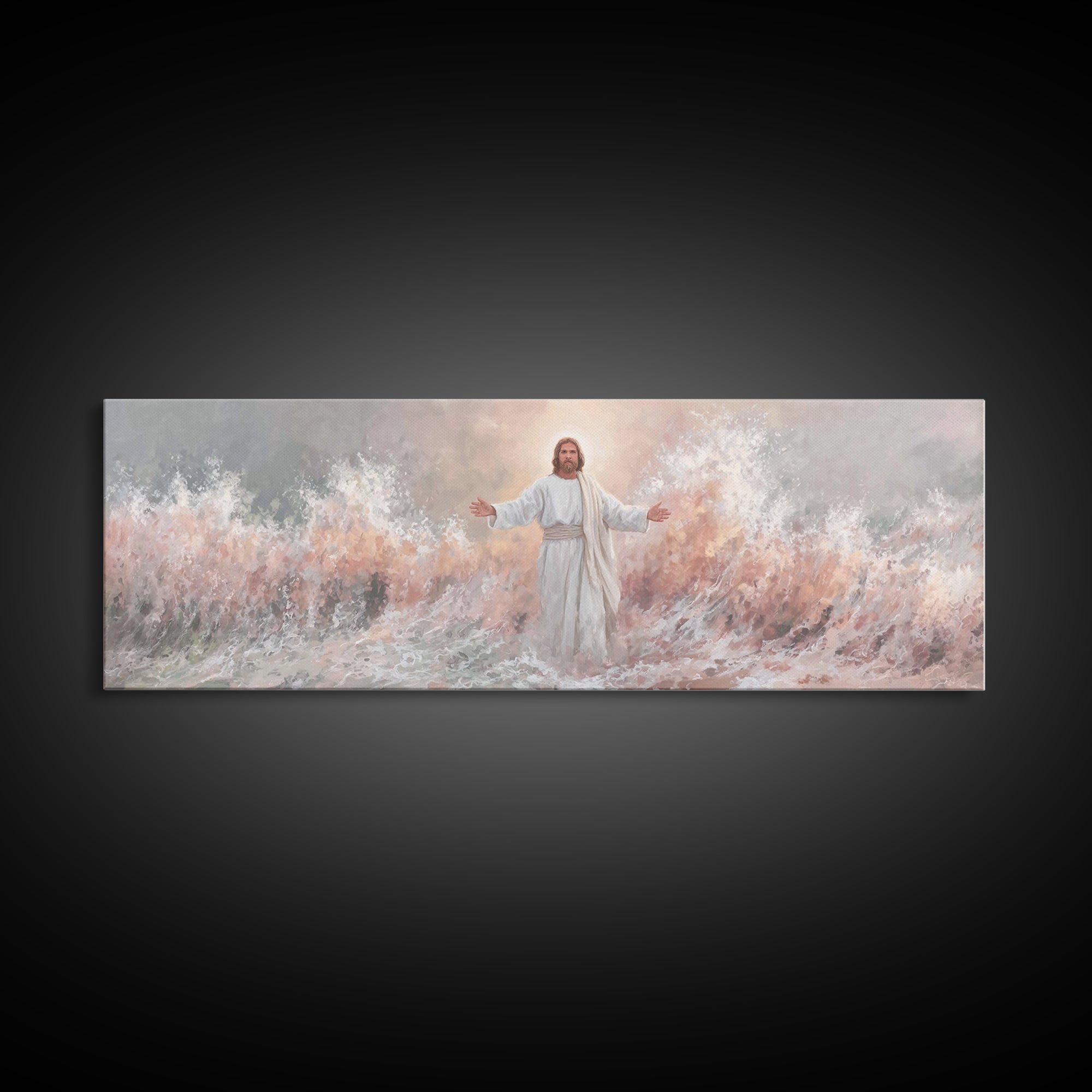 Stormborne Grace – Framed Canvas Print – Panoramic Frame – Christian Wall Art – Jesus Painting – Christian Art Canvas – Christian Decor – C