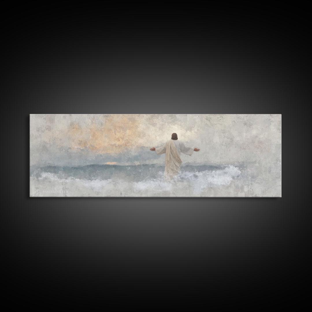 Waves Of Glory, Framed Canvas Print, Panoramic Wall Art, Christian Art Canvas, Christian Wall Art, Jesus Painting, Christian Decor, Christm