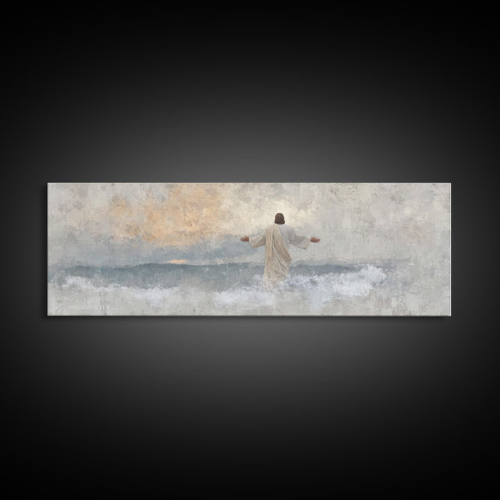 Waves Of Glory, Framed Canvas Print, Panoramic Wall Art, Christian Art Canvas, Christian Wall Art, Jesus Painting, Christian Decor, Christm
