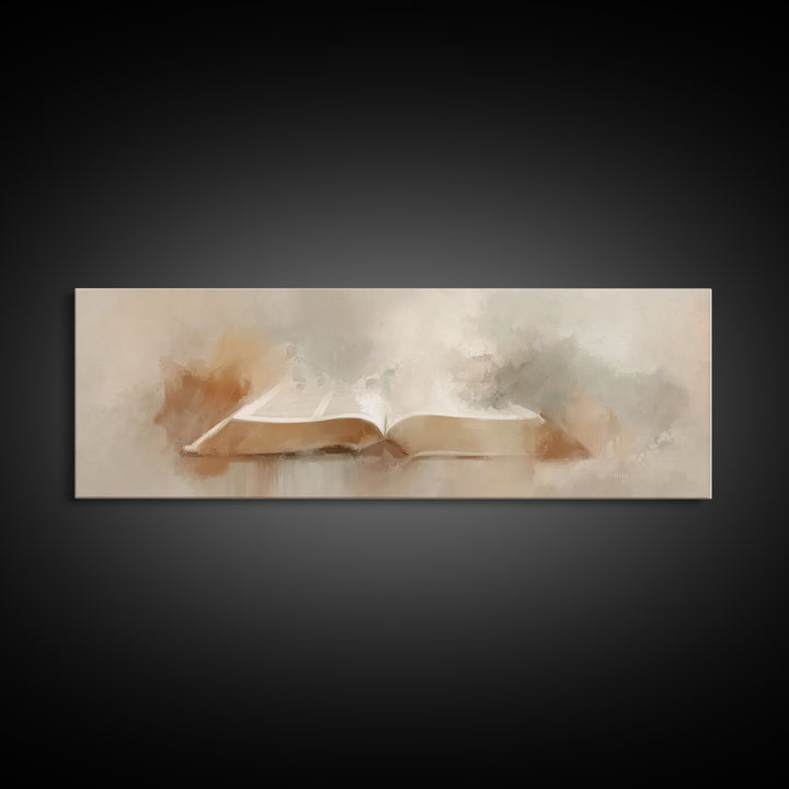 Misty Dawn Prayer, Framed Canvas Print, Christian Art Canvas, Christian Wall Art, Panoramic Print, Christian Painting, Christmas Art