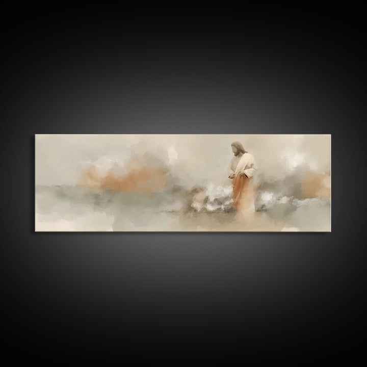 The Quiet Crossing – Framed Canvas Print – Panoramic Painting – Christian Art Canvas – Jesus Painting – Christian Wall Art – Christian Deco