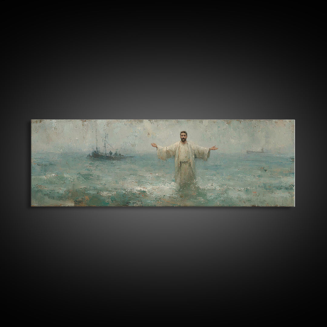 Waves Of Mercy – Framed Canvas Print – Panoramic Art – Christian Wall Art – Jesus Painting – Christian Art Canvas – Christian Christmas Art