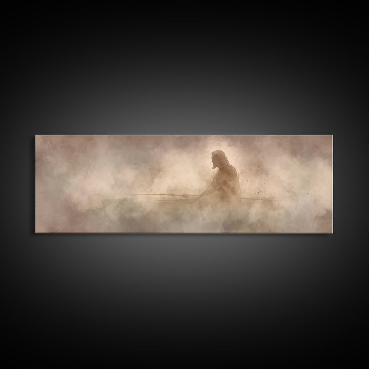 Eternal Stillness, Framed Canvas Print, Panoramic Print, Christian Art, Jesus Painting, Christian Wall Art, Modern Christian Art
