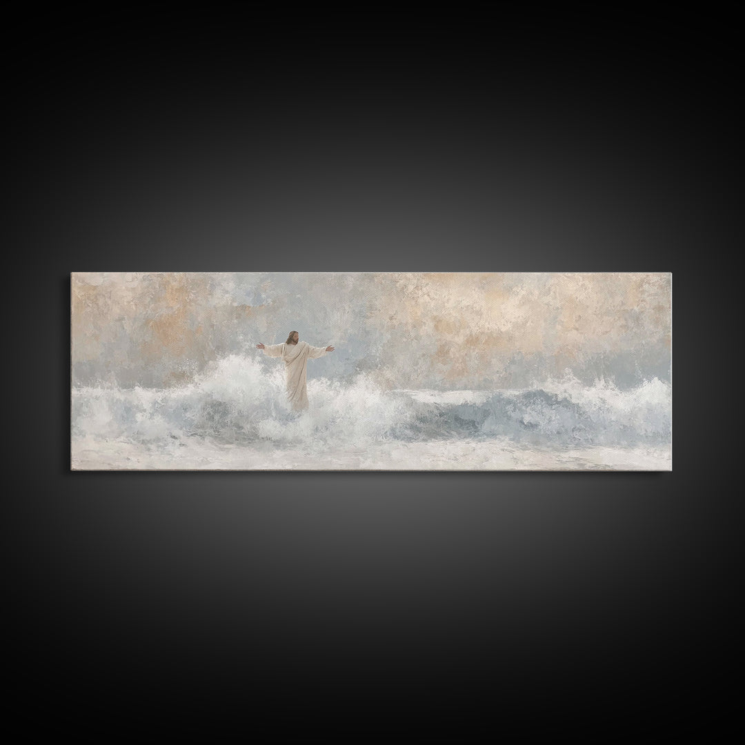 Majestic Tide, Framed Canvas Print, Panoramic Frame, Christian Wall Art, Christian Art Canvas, Jesus Painting, Large Christian Painting