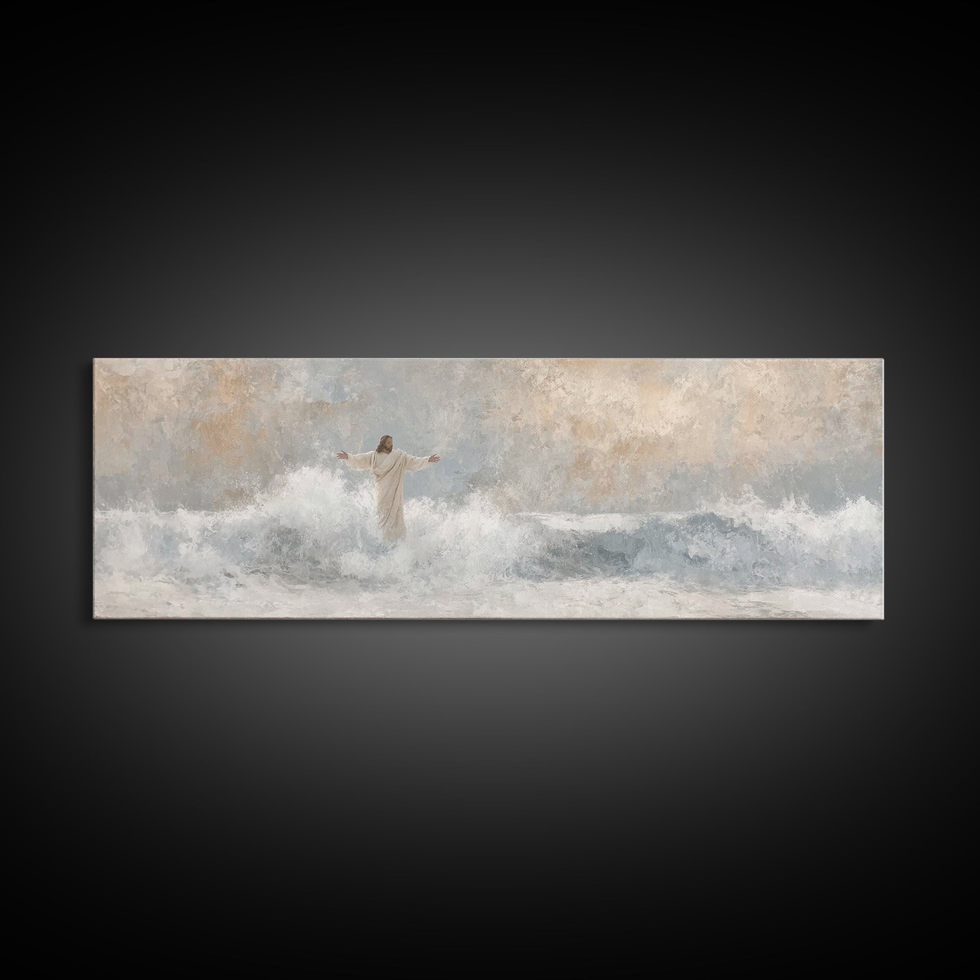 Majestic Tide, Framed Canvas Print, Panoramic Frame, Christian Wall Art, Christian Art Canvas, Jesus Painting, Large Christian Painting