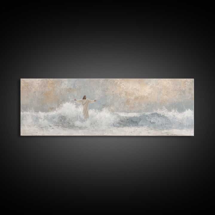 Majestic Tide, Framed Canvas Print, Panoramic Frame, Christian Wall Art, Christian Art Canvas, Jesus Painting, Large Christian Painting