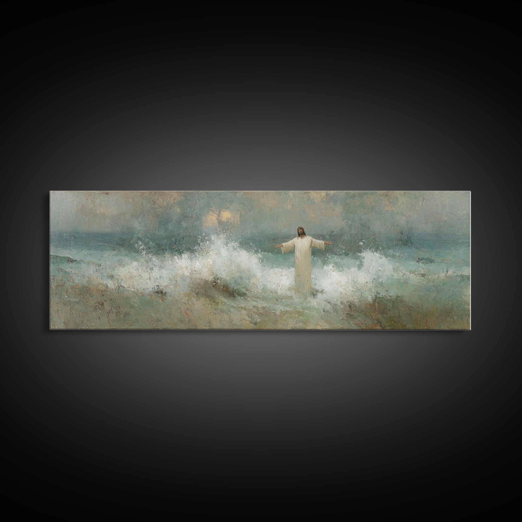 Heavenly Rising, Framed Canvas Print, Panoramic Painting, Christian Art Canvas, Jesus Painting, Christian Wall Art, Christmas Art Prints
