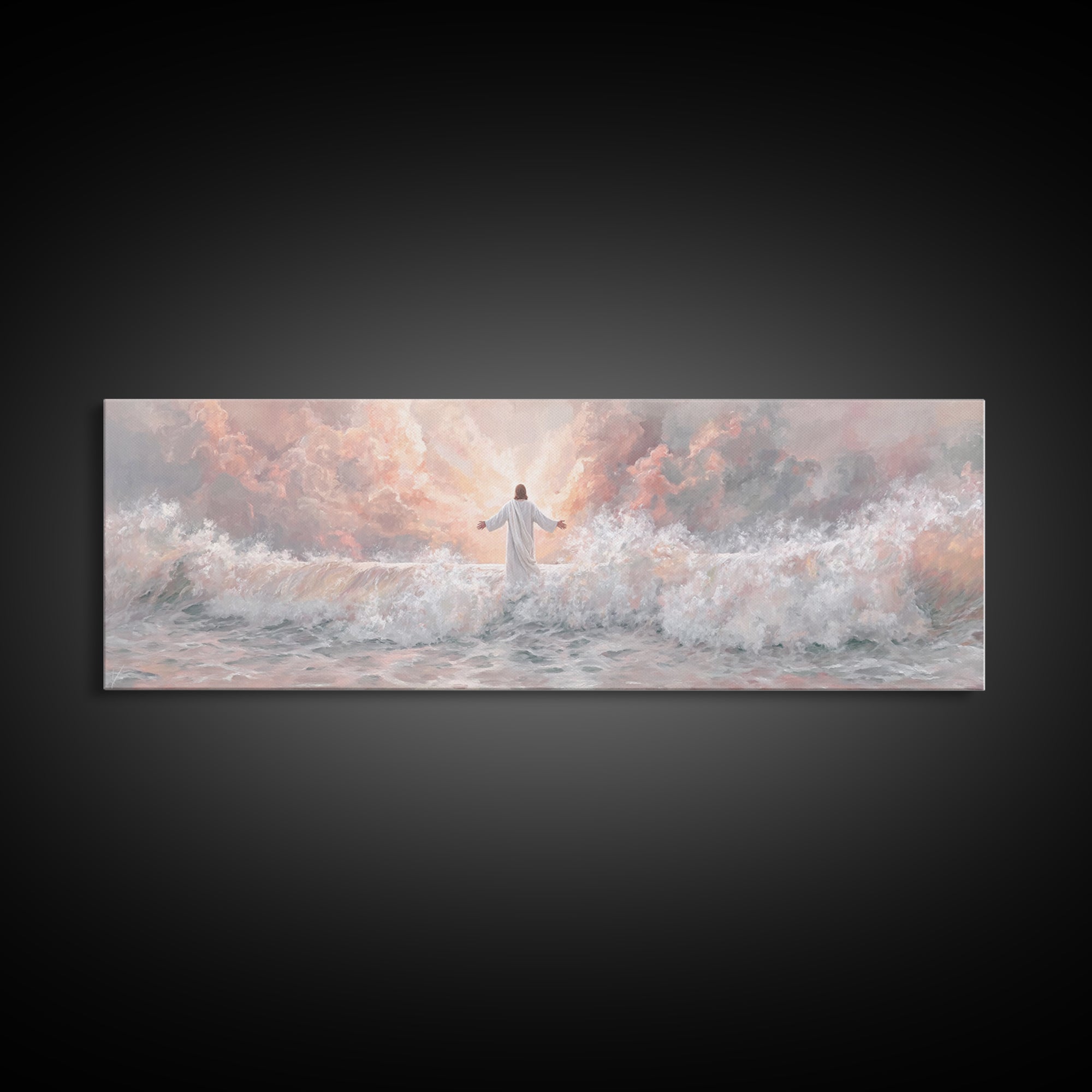 Ocean Of Light | Framed Canvas Print | Panoramic Art | Christian Art | Jesus Painting | Christian Art Canvas | Christian Christmas Decor