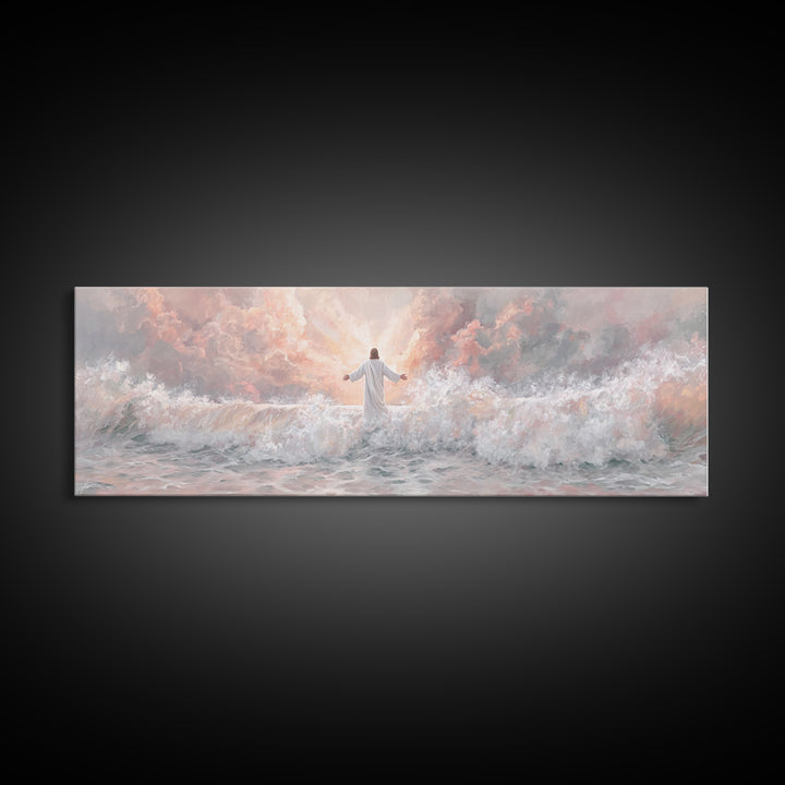 Ocean Of Light | Framed Canvas Print | Panoramic Art | Christian Art | Jesus Painting | Christian Art Canvas | Christian Christmas Decor
