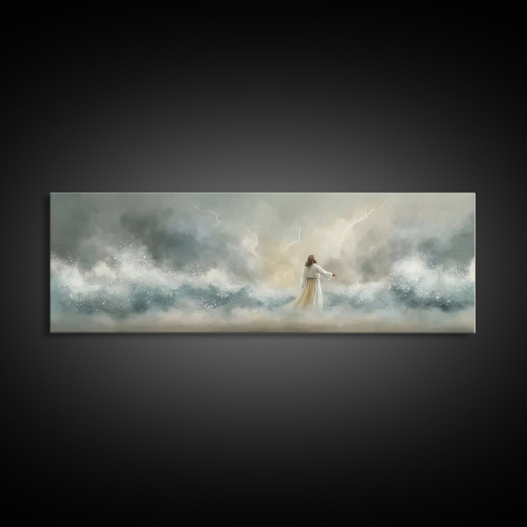 Storm Of Grace – Framed Canvas Print – Panoramic Art – Christian Wall Art – Jesus Painting – Christian Art Canvas – Christian Christmas Art