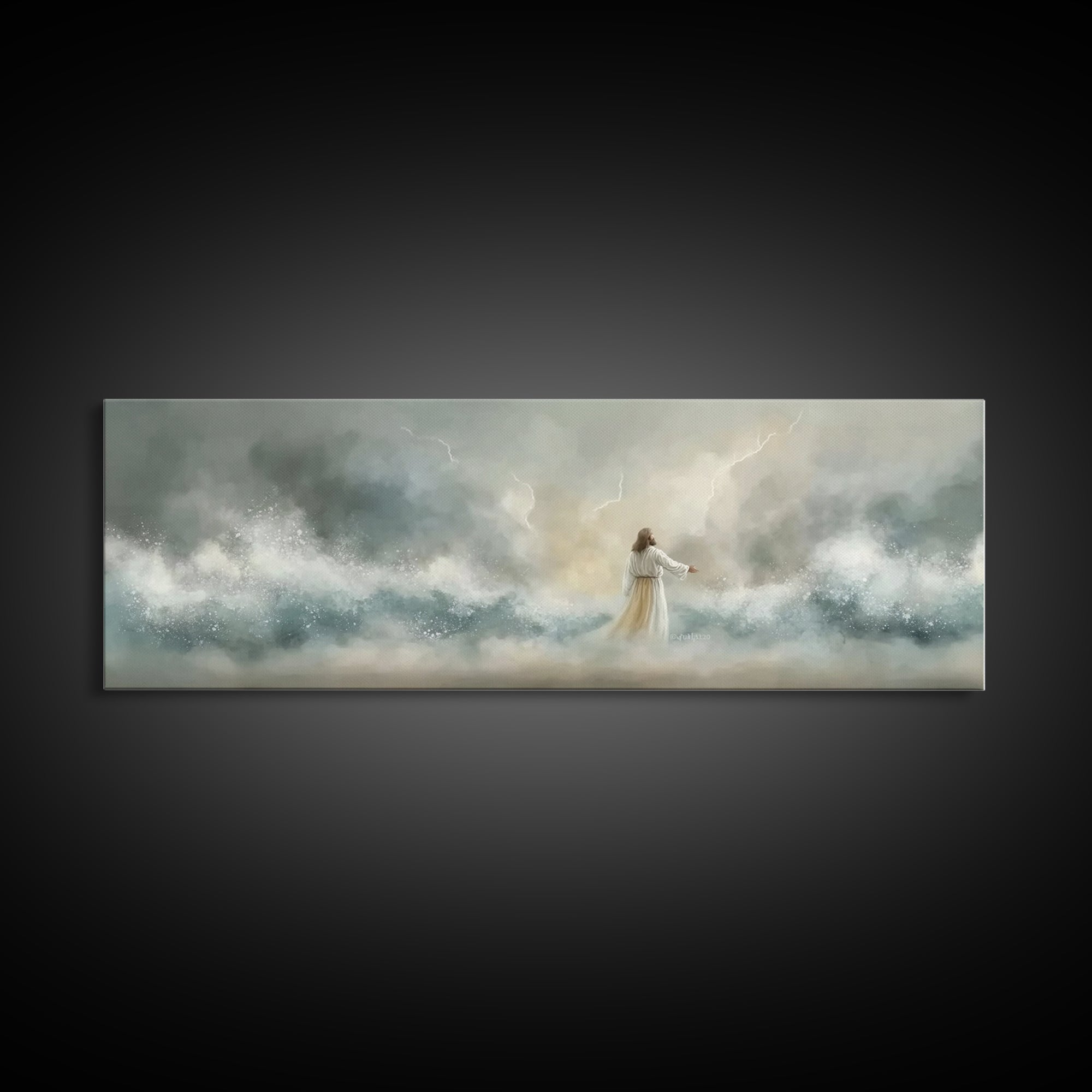 Storm Of Grace – Framed Canvas Print – Panoramic Art – Christian Wall Art – Jesus Painting – Christian Art Canvas – Christian Christmas Art