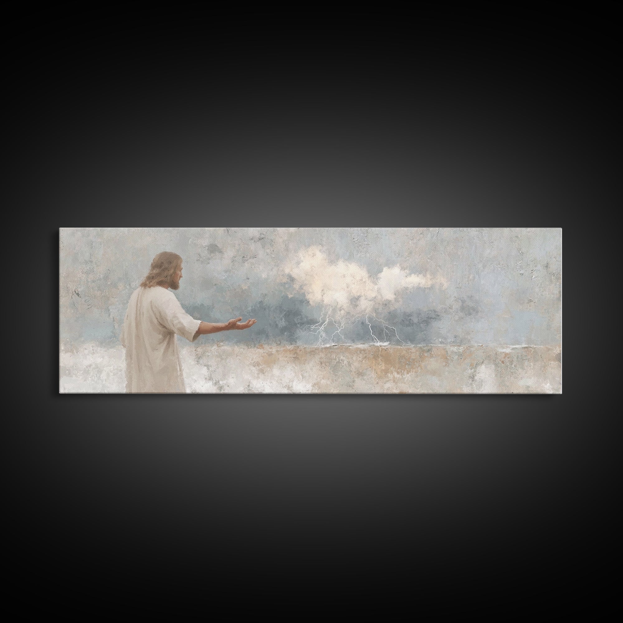 Heaven’s Thunder, Framed Canvas Print, Panoramic Print, Christian Art Canvas, Christian Wall Art, Jesus Painting, Modern Christian Art