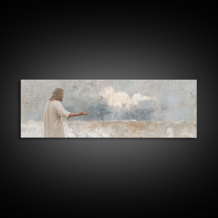 Heaven’s Thunder, Framed Canvas Print, Panoramic Print, Christian Art Canvas, Christian Wall Art, Jesus Painting, Modern Christian Art