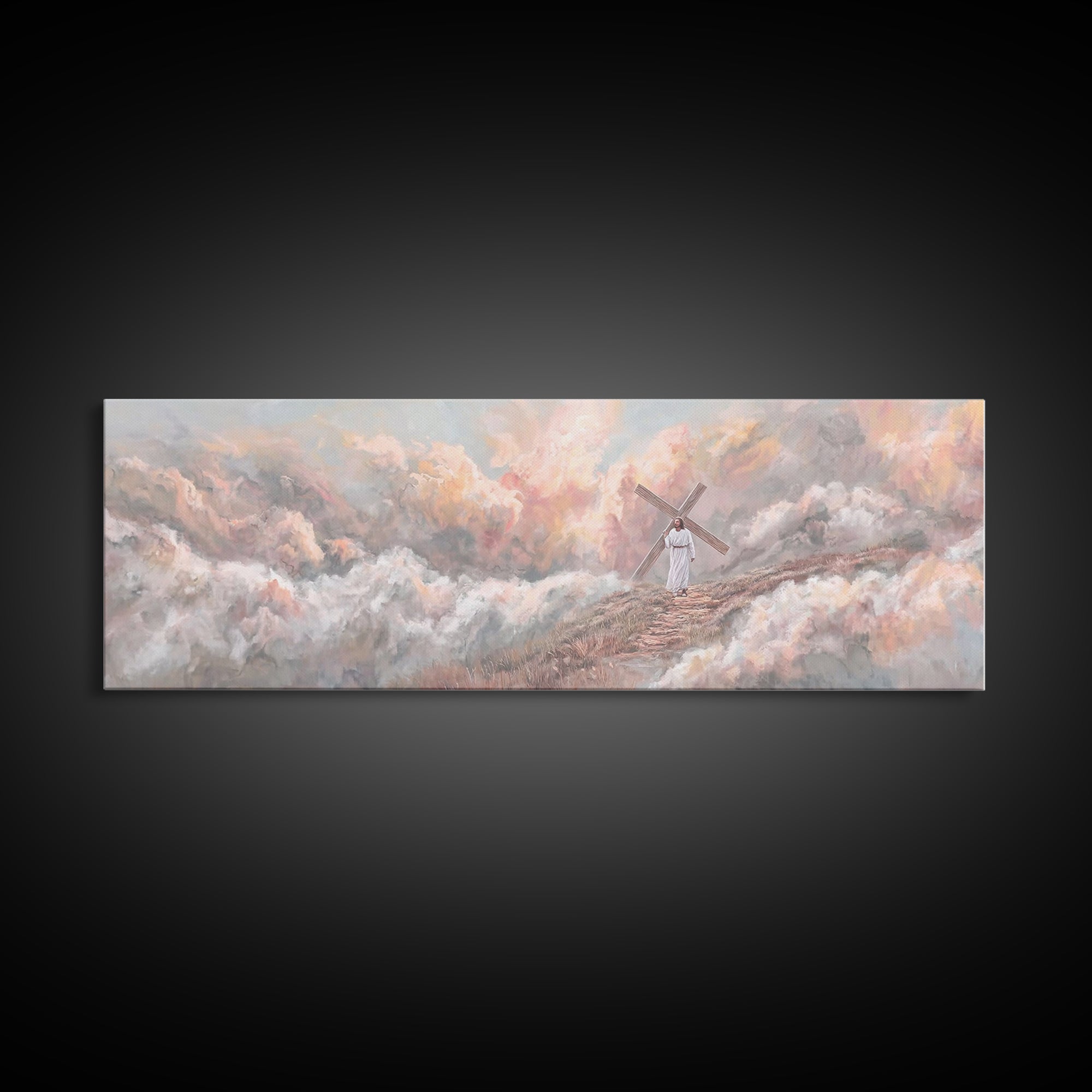 Hill Of Redemption, Framed Canvas Print, Panoramic Painting, Christian Wall Art, Christian Art Canvas, Jesus Painting, Christian Decor