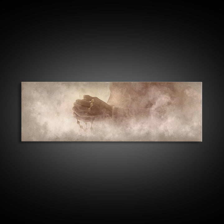 Sacred Hands Hope | Framed Canvas Print | Christian Art Canvas | Christian Wall Art | Panoramic Art | Jesus Painting | Christmas Art
