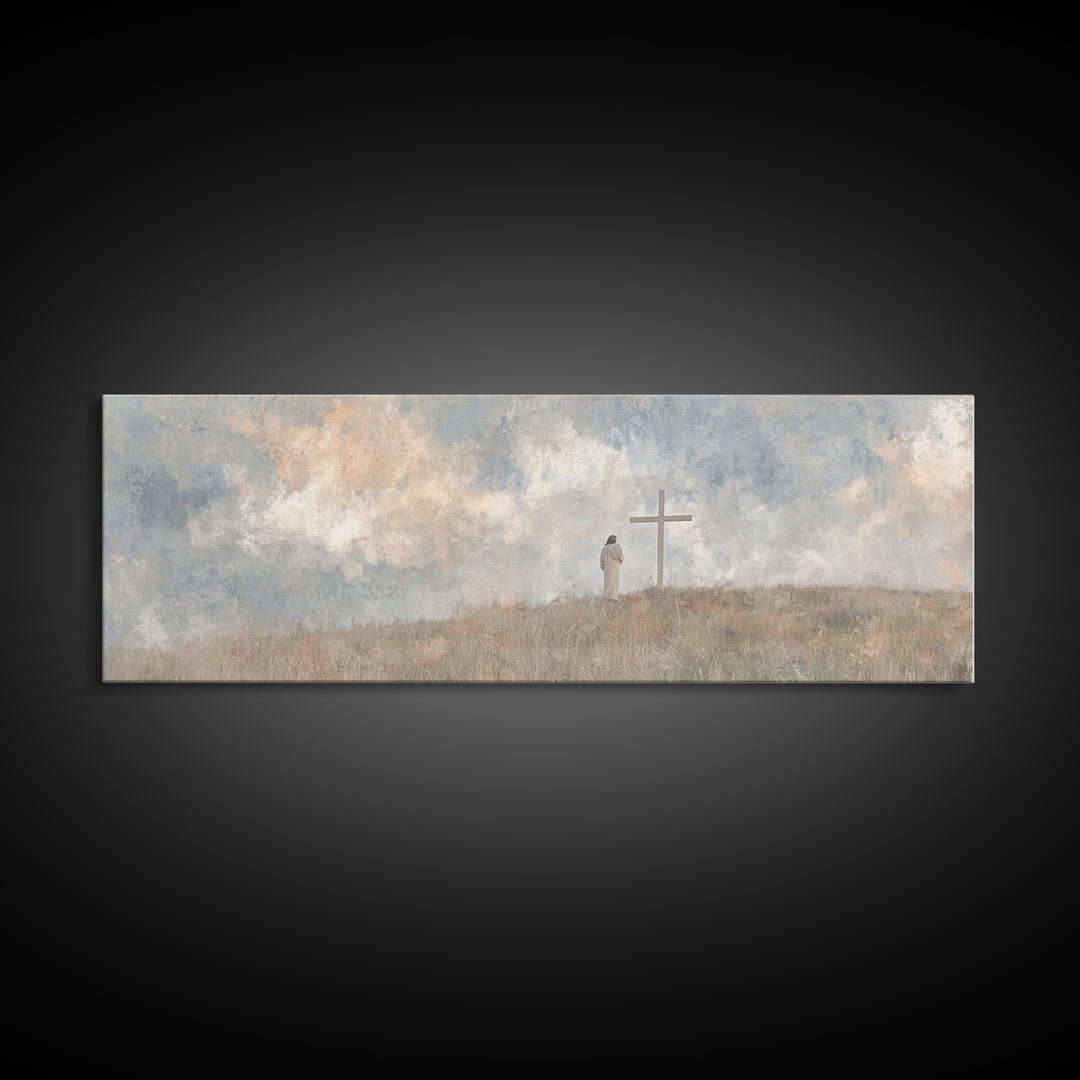 Quiet Salvation – Framed Canvas Print – Panoramic Wall Art – Christian Art – Jesus Painting – Minimalist Christian Art – Christian Decor