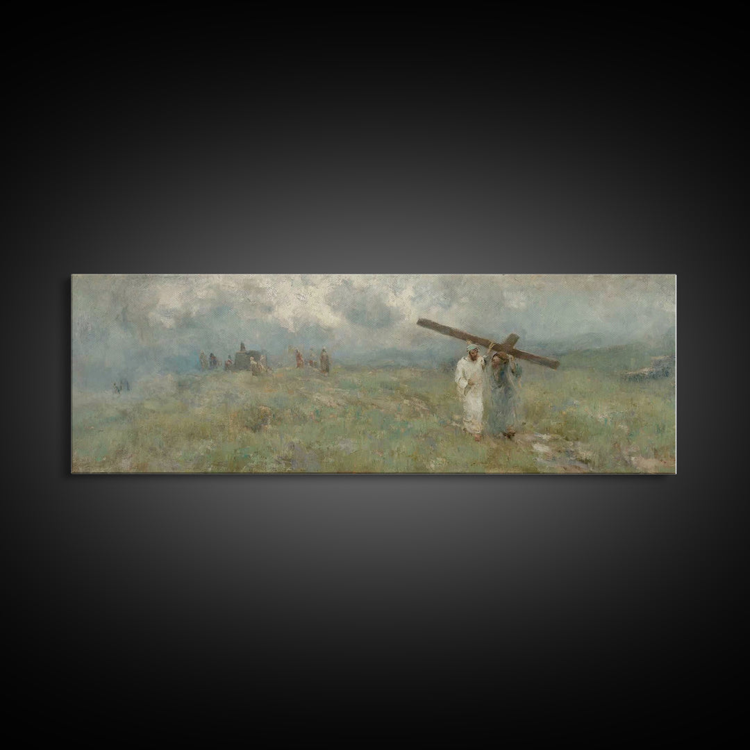 Hill Of Grace, Framed Canvas Print, Christian Art Canvas, Jesus Painting, Panoramic Wall Art, Christian Wall Art, Christian Gift Ideas