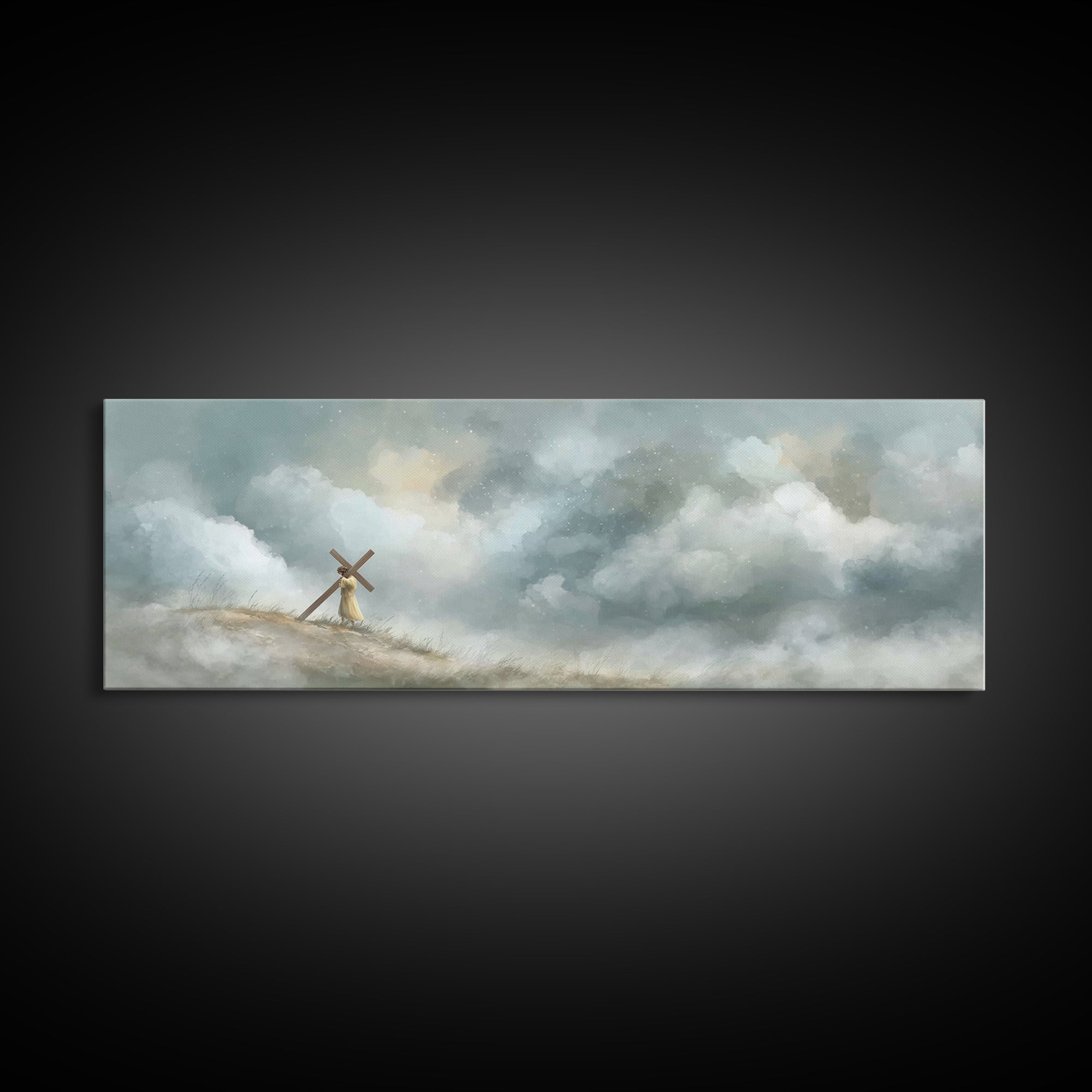 Burden Of Love | Framed Canvas Print | Christian Art Work | Jesus Painting | Panoramic Painting | Large Christian Art | Christian Decor