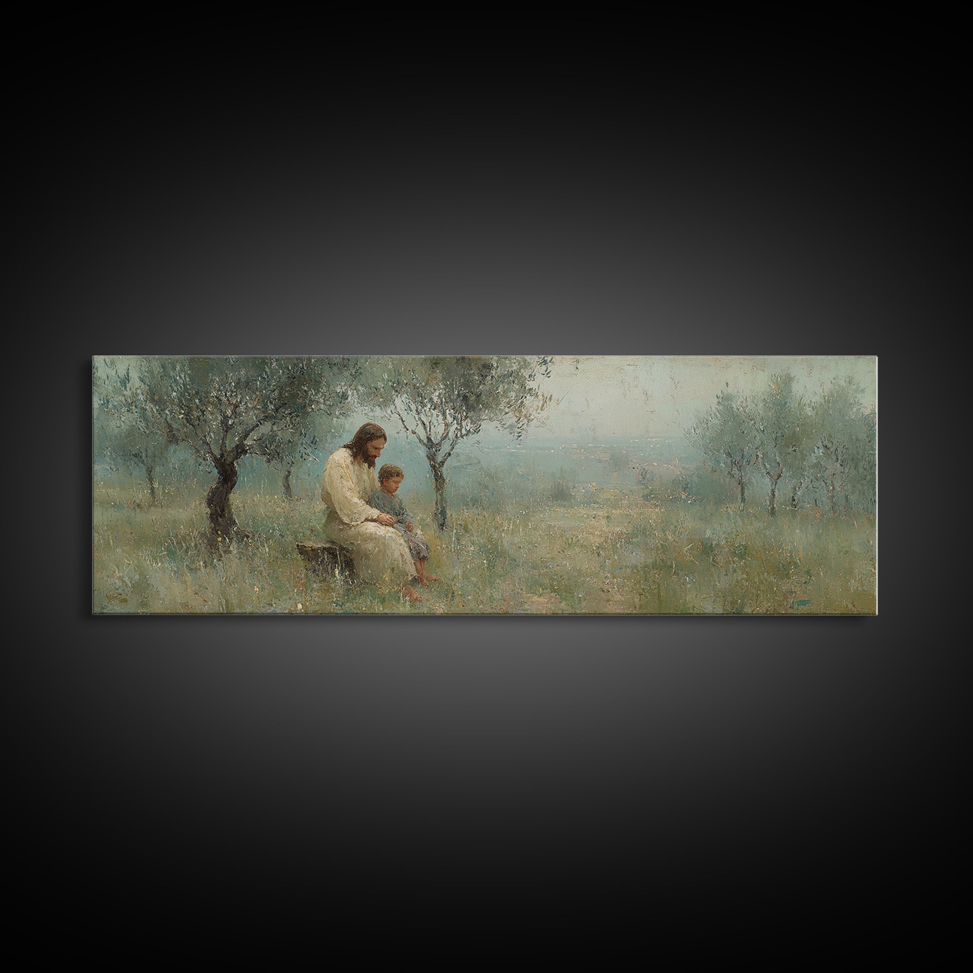 Quiet Steps Home – Framed Canvas Print – Christian Art Canvas – Jesus Painting – Panoramic Frame – Christian Wall Art – Christian Gift
