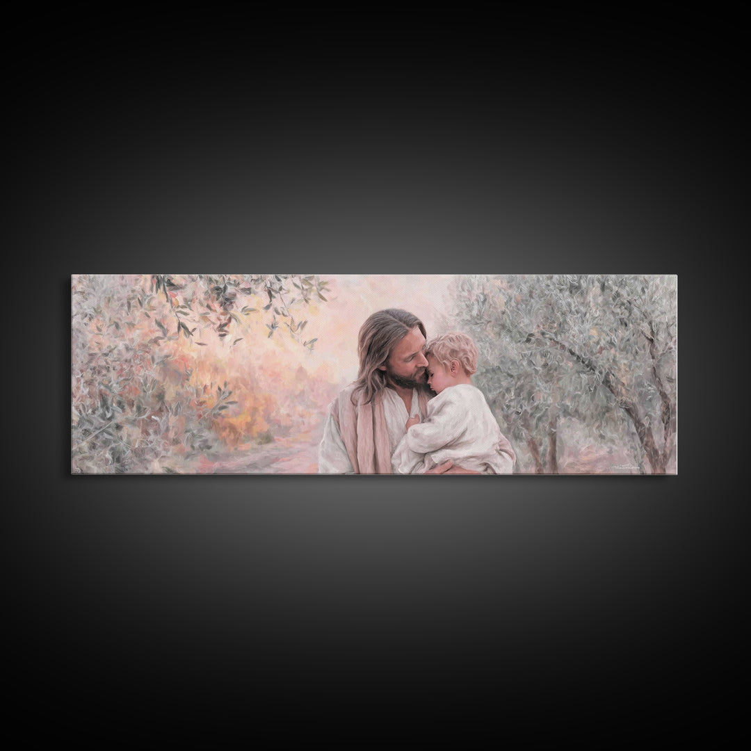 Tender Shepherd | Framed Canvas Print | Christian Art Canvas | Jesus Painting | Panoramic Wall Art | Christian Decor | Christian Art