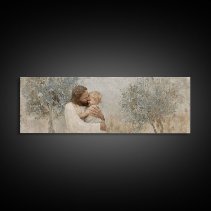 Eternal Embrace – Framed Canvas Print – Jesus Painting – Christian Wall Art – Panoramic Painting – Christian Art Print – Christian Decor